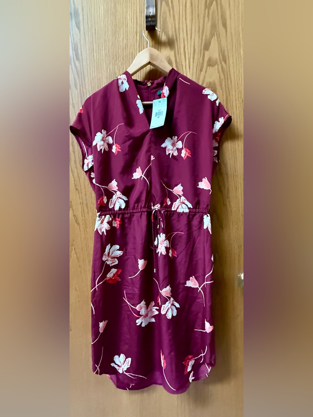 Lauren Ralph Lauren Burgundy Floral Drawstring Waist Dress